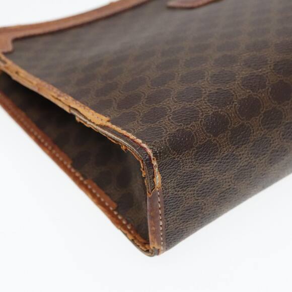 CELINE Macadam Canvas Clutch Bag Pvc Leather Brown Gold - Picture 14 of 16